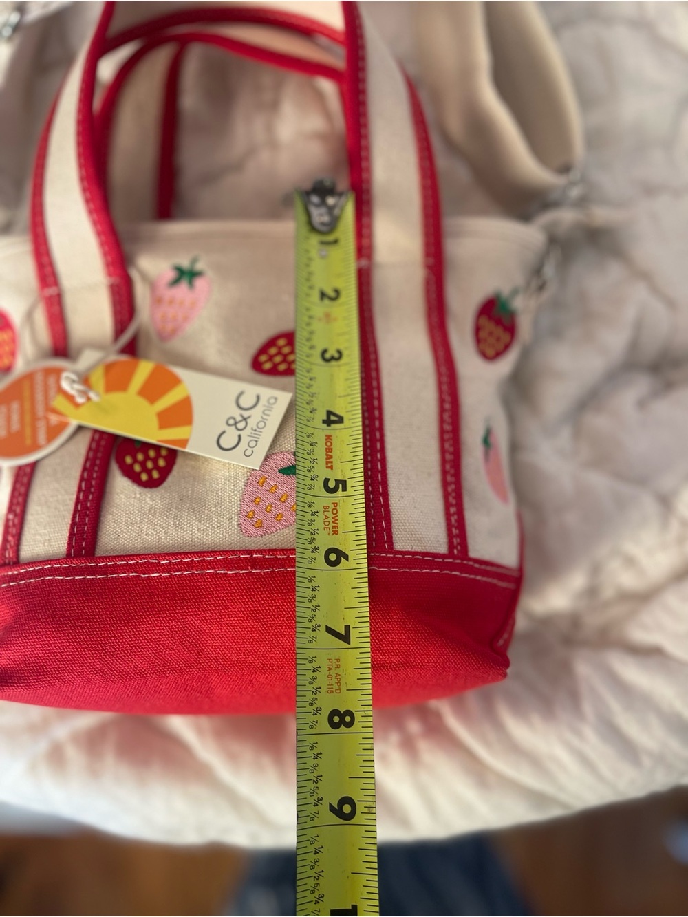 Strawberry Embroidered Canvas Tote Bag Crossbody Cottagecore Coquette Summer NWT - Picture 14 of 16